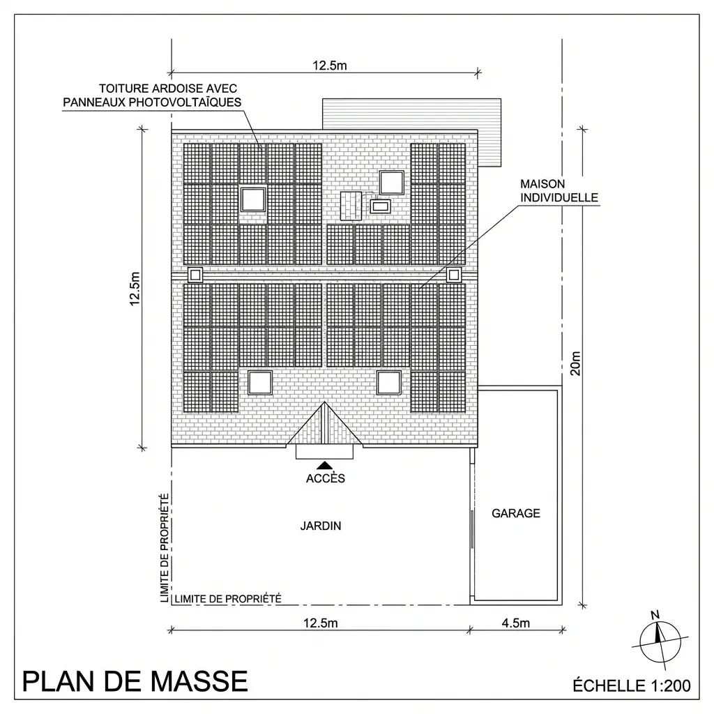 Plan de masse technique avec calepinage solaire précis